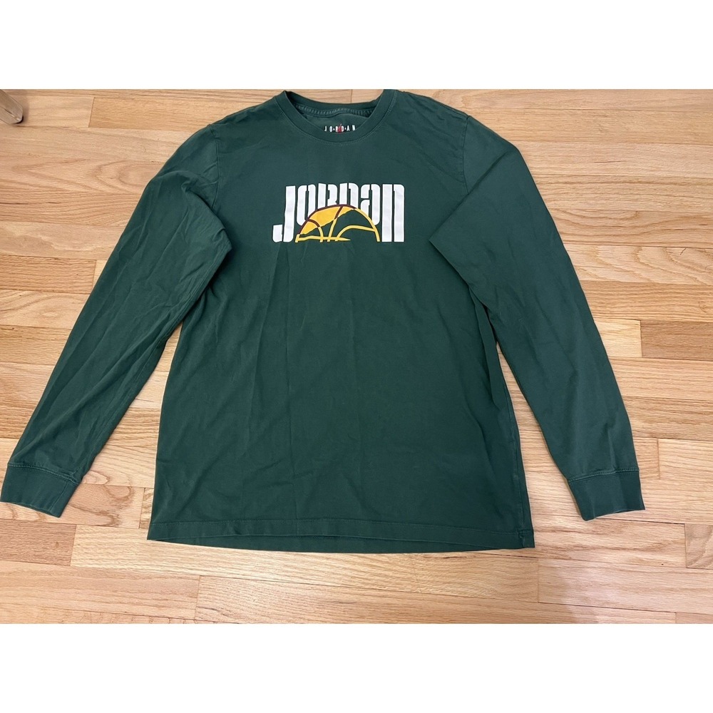 Jordan Brand Mens Long Sleeve Graphic T-Shirt Forest Green Basketball Large